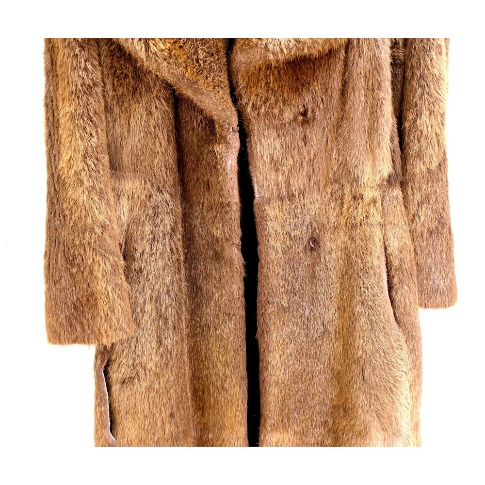 Vintage 1960s Brown Fur Coat Long Minimalist Real Fur Size L XL Luxury Womens - Picture 10 of 16